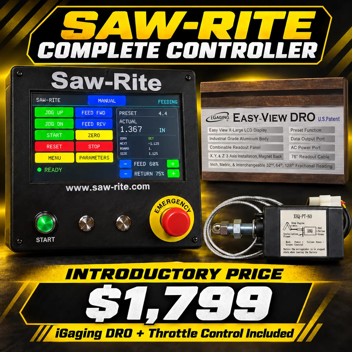 Saw-Rite complete controller with iGaging DRO and throttle control
